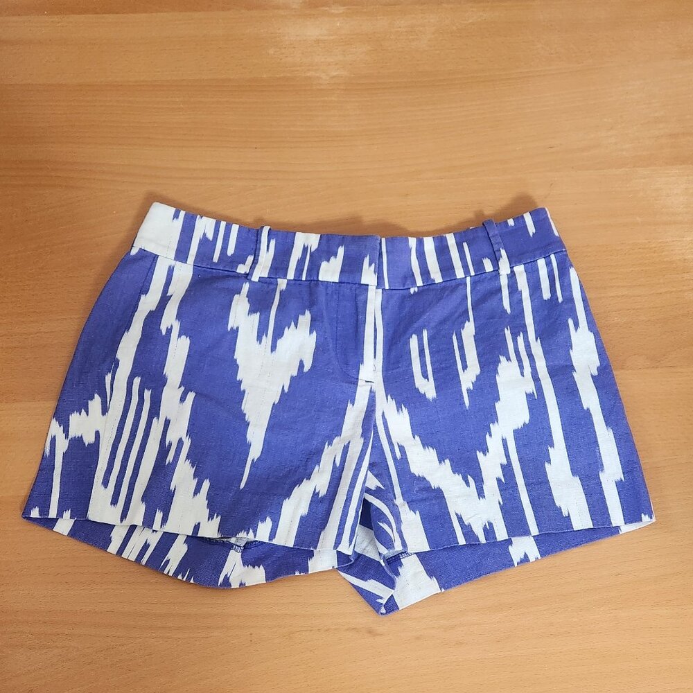 J.Crew Ikat Print Shorts Blue White Stretch Size 0 Summer